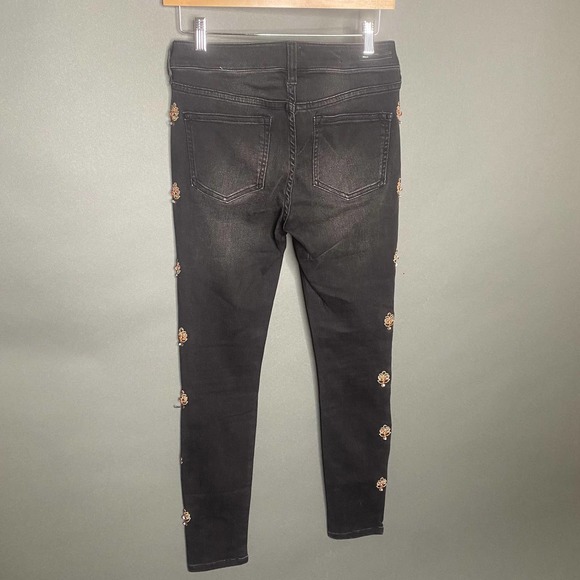 Anthropologie Pilcro Black Script Beaded Jeans 26 - Picture 7 of 9